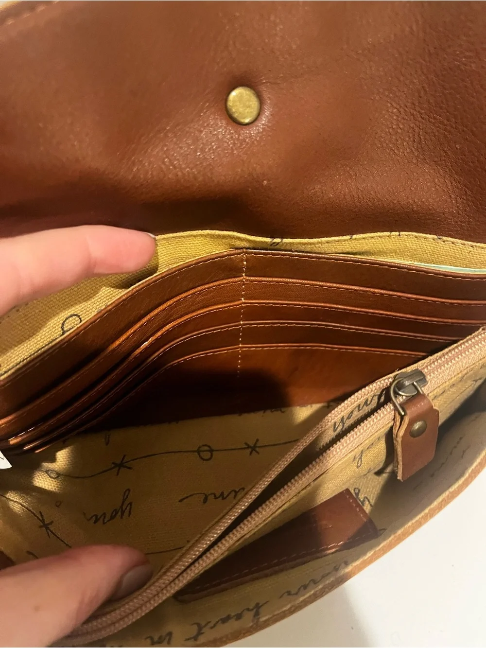 Lisa Leonard Brown Genuine Leather Tassel Clutch Wallet Organizer Boho